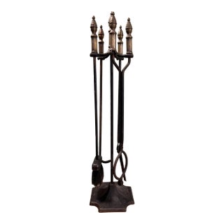 Vintage Adams Co Dubuque Cast Iron Fireplace Tool Set on Stand - a Set of 5 Pieces For Sale