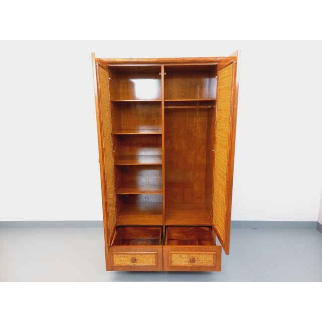Mid-Century Modern Vintage Maugrion Wardrobe in Woven Rattan and Wood from Roche Bobois, 1970s For Sale - Image 3 of 17