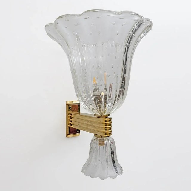 1940s Art Deco Style Brass and Murano Glass Sconce from Barovier & Toso, 1940s For Sale - Image 5 of 7