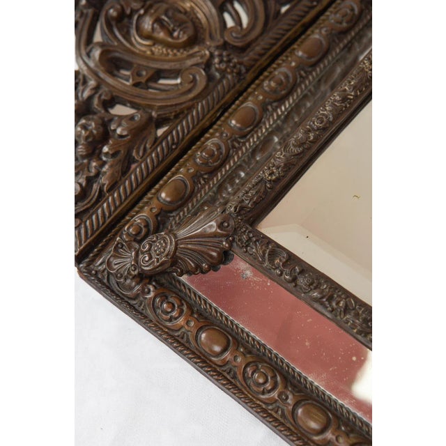 Antique French Patinated Brass Bevelled Mirror For Sale - Image 10 of 12
