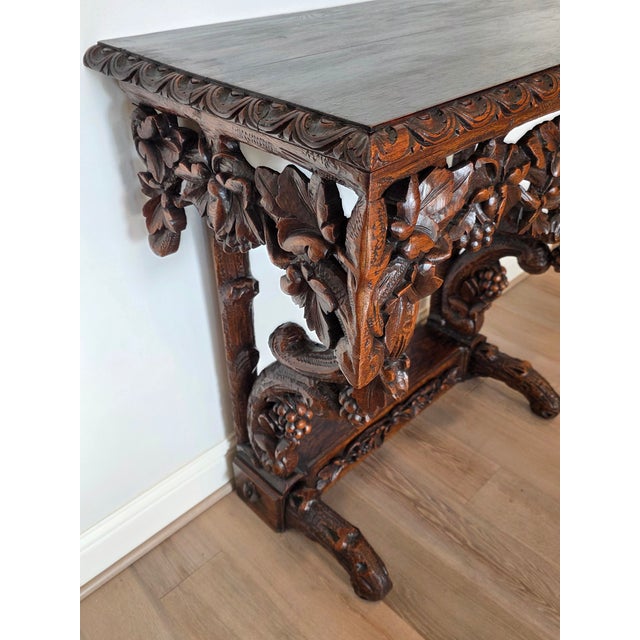 19th Century 19th Century Rustic Black Forest Highly Carved Wooden Server Console Table For Sale - Image 5 of 18