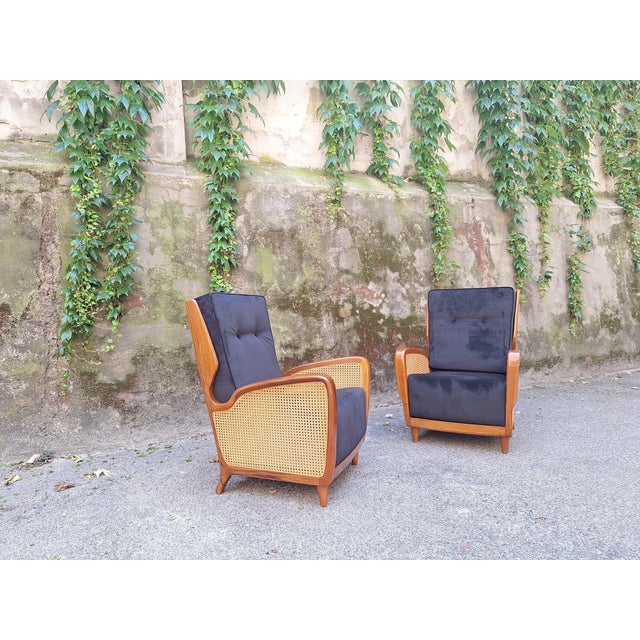 Cassina Armchairs Model 489 in Blue Velvet by Gio Ponti for Cassina, 1950s, Set of 2 For Sale - Image 4 of 18