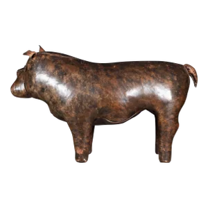 Mid-Century French Bulldog Leather Foot Stool C.1960