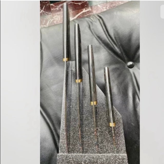 Vintage 1990s Joseph DiGANGI Designs System II Cutlery Knife Set Mirror Blade w/ stand - Set of 5 For Sale In Fayetteville, AR - Image 6 of 12