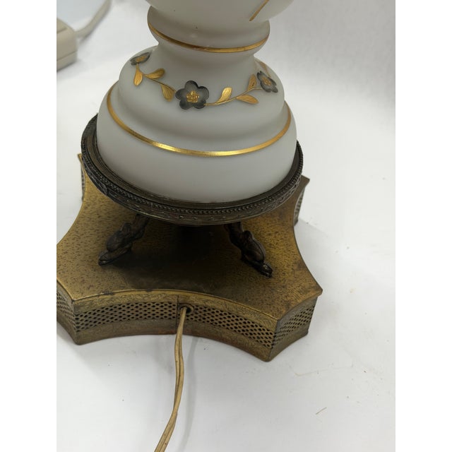 Vintage Painted Satin Glass Table Lamp With Gilded Floral Accents For Sale - Image 4 of 9