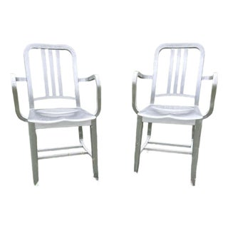 1990s Emeco Brushed Aluminum Armchairs, Pair For Sale