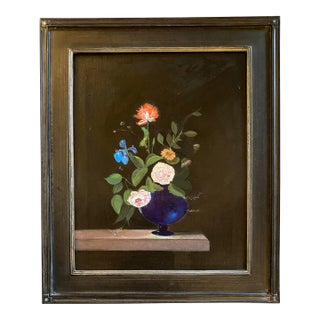 Satori Gregorakis Original Still Life Oil Painting of Flowers in a Blue Vase For Sale