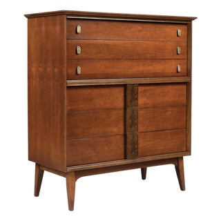 Bassett Aztec Mid-Century Modern Highboy Dresser Mayan Walnut For Sale