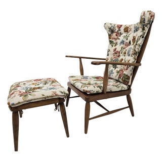 Set of Lounge Chair and Ottoman in Upholstered Walnut by Anna-Lülja Praun, Austria, 1950s For Sale