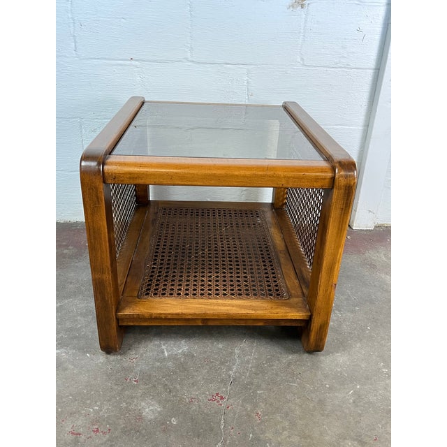 Vintage Mid Century Boho Chic Cane Side End Table For Sale - Image 4 of 7