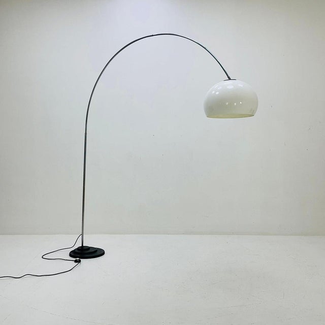 Large italian mid-century space age arched floor lamp, 1970s very large mid-century italian space age arc lamp with...