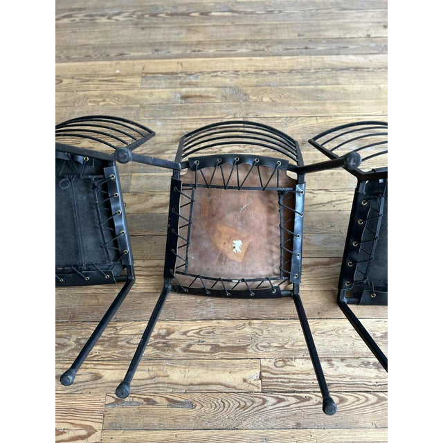 1960s Vintage Mid-Century Modern Metal and Leather Dining Chairs For Sale - Image 9 of 10