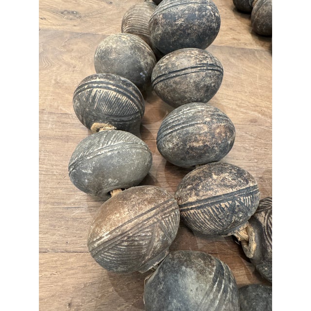Pair of Large Rustic African Charcoal Clay Beads For Sale In New York - Image 6 of 9