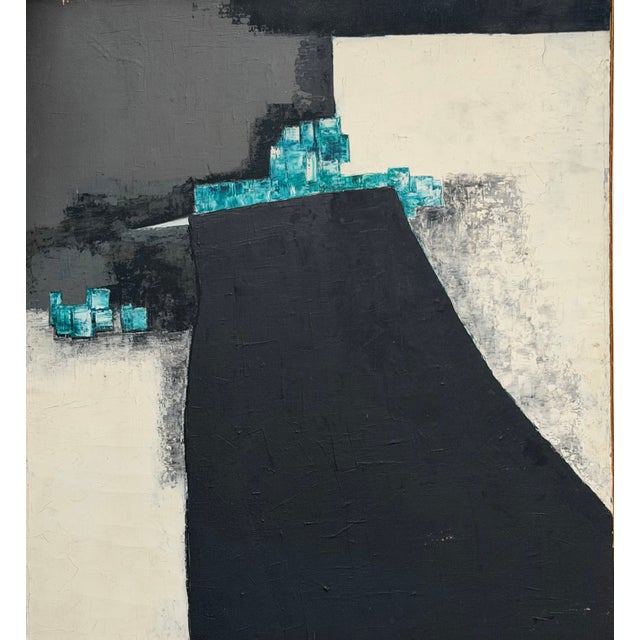 Mid-Century Modern Mid Century Modern Abstract Art Landscape Oil Painting For Sale - Image 3 of 4