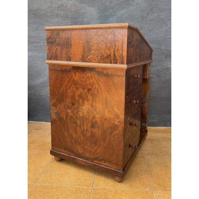 English Regency Revival Burr Walnut Davenport Desk, 1920 For Sale - Image 9 of 11