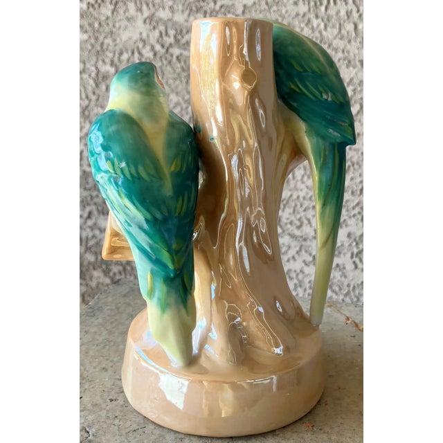 Peach Mid 20th-Century Whimsical Palm Beach Regency Lusterware Parrot Bud Vase, Japan For Sale - Image 8 of 12