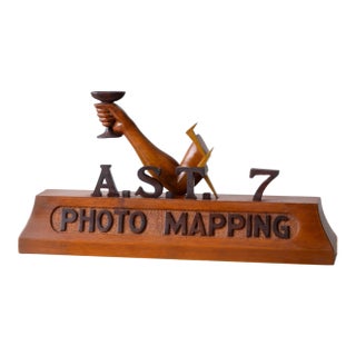 Usaf Carved Wood "Air Survey Team 7 Photo Mapping" Trophy, Clark Air Base, C. 1960 For Sale