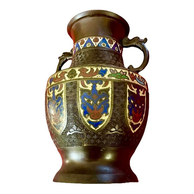 Antique Japanese Cloisonne Bronze Enamel Vase For Sale