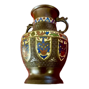 Antique Japanese Cloisonne Bronze Enamel Vase