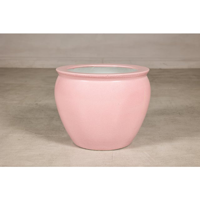 Vintage Chinese Pink Crackle Glazed Ceramic Planter, Medium Size For Sale - Image 13 of 14