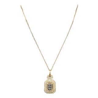 0.90 Ct Le Vian Emerald Shaped Tri-Color Multi-Diamond Doorknocker Pendant For Sale