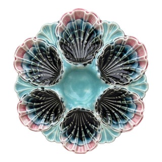 French Majolica Oyster Plate Fives Lille, Circa 1890 For Sale
