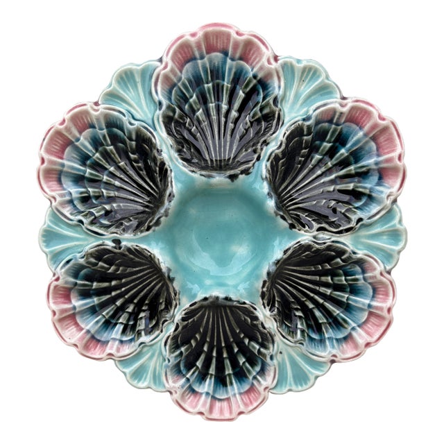 French Majolica Oyster Plate Fives Lille, Circa 1890 For Sale