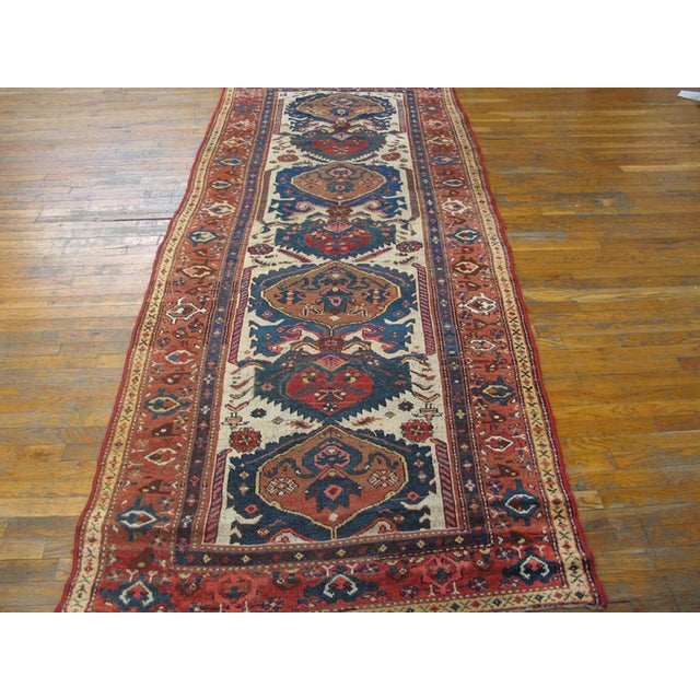 Tribal 1900s Ivory Medallion Tribal Antique n.w. Persian Rug 4' X 10' Handwoven Wool Carpet For Sale - Image 3 of 5
