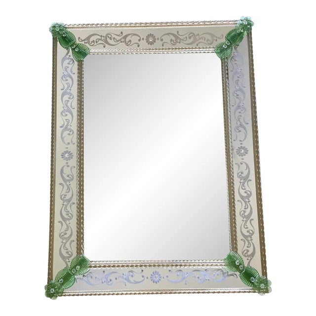 Italian Rectangular Mirror in Murano Glass with Green Floral Carved Accents by Simoeng for Simoeng For Sale - Image 13 of 13