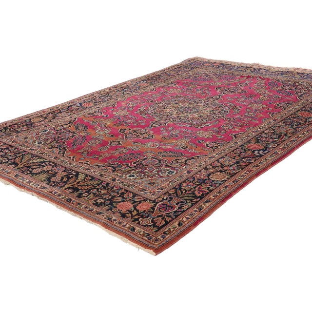 79270 Antique Persian Kashan Rug, 04'06 x 06'10. The Crimson Eden: An Antique Persian Kashan Masterpiece of Timeless Grace...