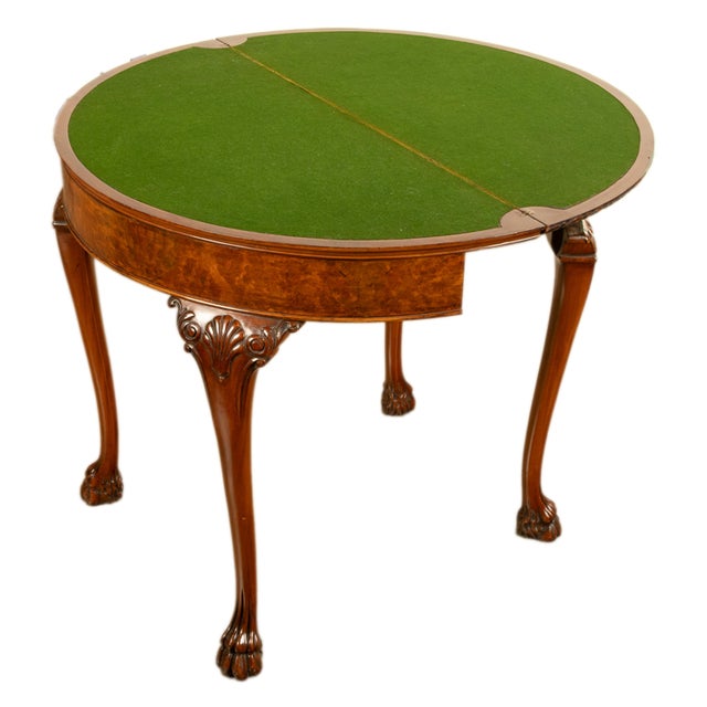 Antique Mahogany Carved Chippendale Demi-Lune Queen Anne Game Console Table 1900 For Sale - Image 4 of 18