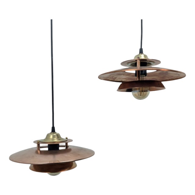 Copper Pendant Lamps, 1970s, Set of 2 For Sale