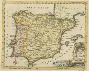 Antique Map of Iberian Peninsula of Spain and Portugal, 1755