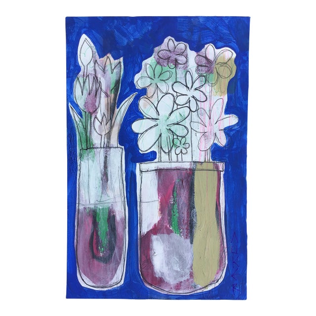 “Modernist Bouquets” Contemporary Original Mixed Media on Paper Small Painting For Sale