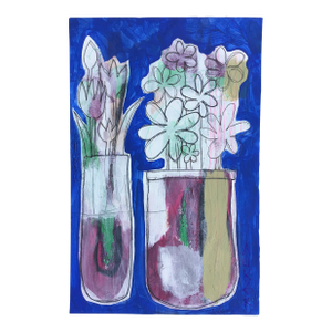 “Modernist Bouquets” Contemporary Original Mixed Media on Paper Small Painting