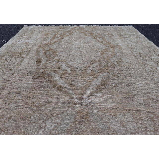 Antique Turkish Oushak Rug in Taupe, Soft Brown and Faded Beige For Sale In Atlanta - Image 6 of 9