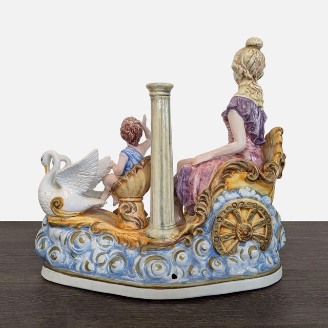 Traditional Late 20th Century Capodimonte Porcelain Sculpture - Lady With Cherub and Swan Chariot For Sale - Image 3 of 12