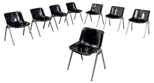 Italian Modern Black Plastic Chairs Modus SM 203 attributed to Borsani for Tecno, 1980s, Set of 8