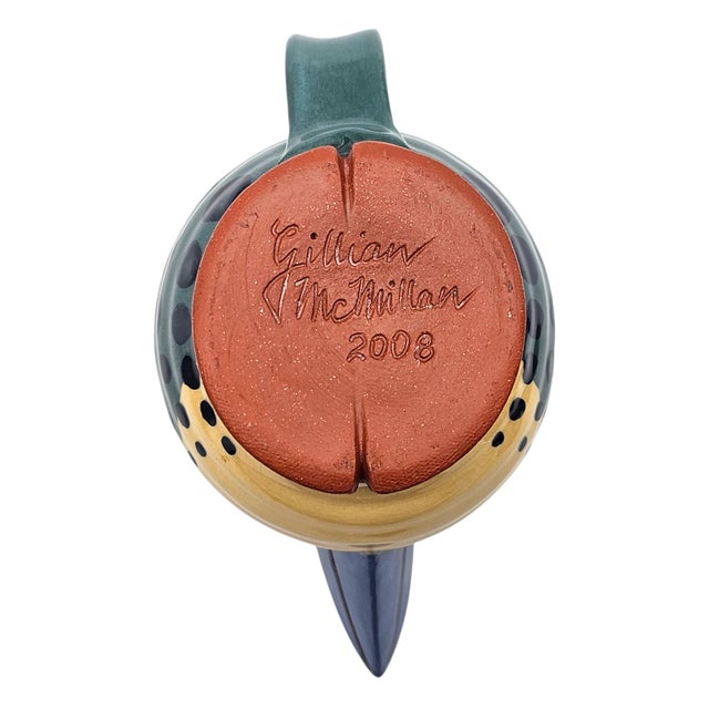 Gillian McMillan Avix Kookaburra Jug and Sugar Bowl Pair Signed Earthenware Studio Pottery 2008 For Sale - Image 4 of 14