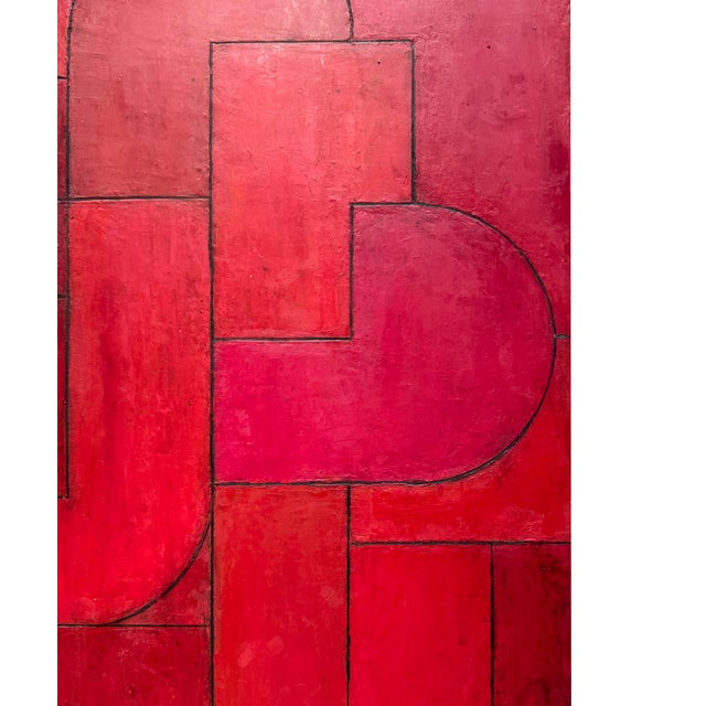 Contemporary Geometric Abstract Oil and Cold Wax Painting Red Monochromatic by Stephen Cimini For Sale In New York - Image 6 of 8