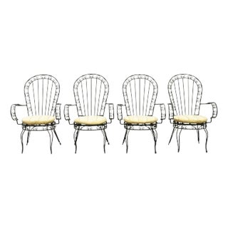 Late 20th Century Vintage Italian Regency Wrought Iron Fan Back Sunroom Dining Chairs - Set of 4 For Sale