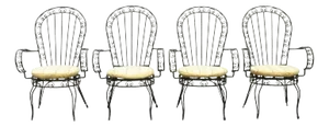 Late 20th Century Vintage Italian Regency Wrought Iron Fan Back Sunroom Dining Chairs - Set of 4