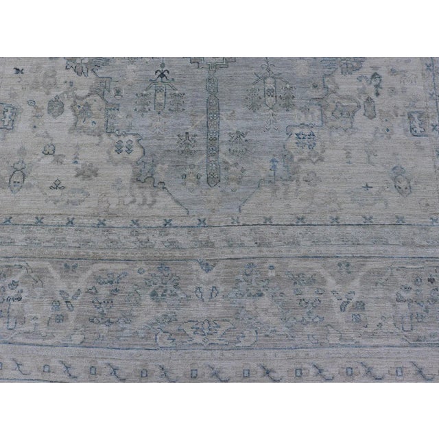 Blue Modern Designed Rug With a Light Blue Background and Tribal Medallion Motifs For Sale - Image 8 of 12