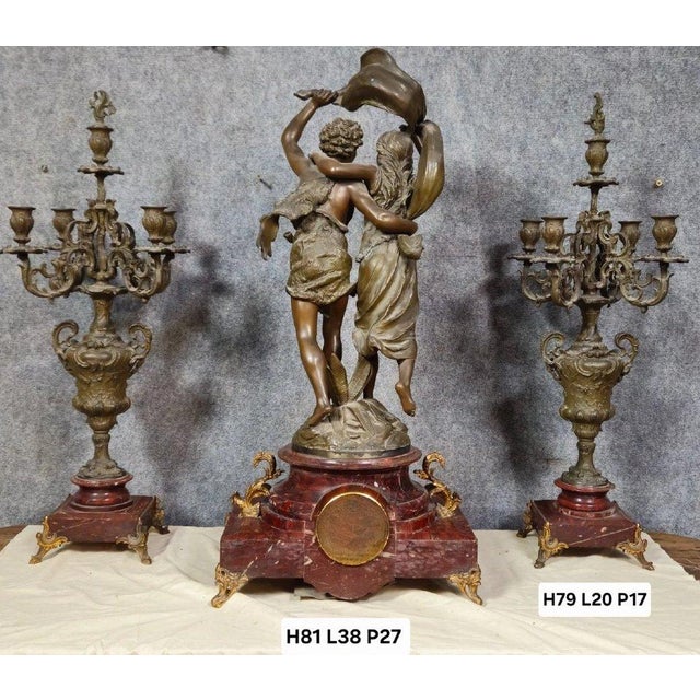 Mantelpiece Set with Clock and Candleholders, Set of 3 For Sale - Image 3 of 7