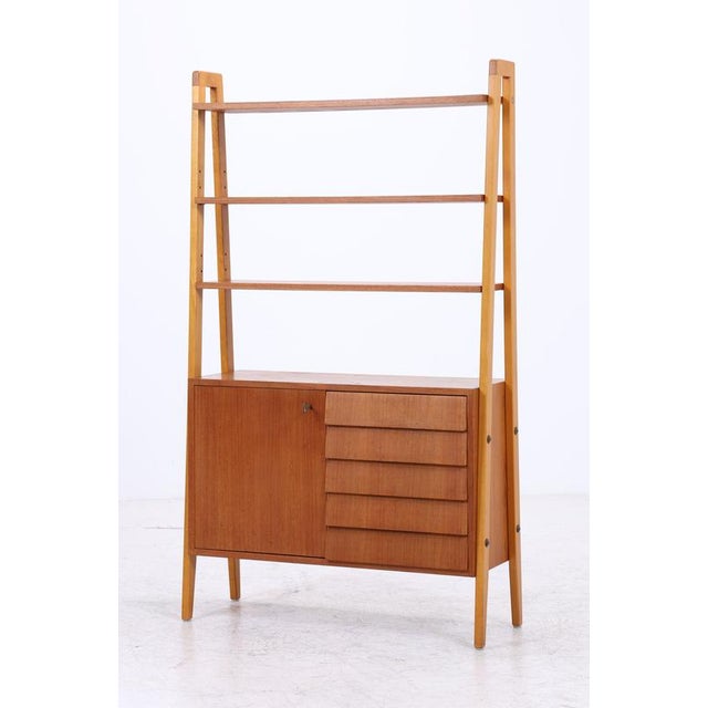 Mid-Century Teak Bookshelf with 5 Drawers and Door For Sale - Image 4 of 18