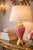 Late 20th Century Late 20th Century Hollywood Regency Pink Fluted Ceramic & Brass Table Lamp With Linen Shade For Sale - Image 5 of 11