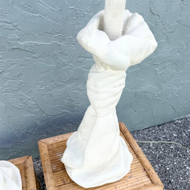 Mid 20th Century Hollywood Regency John Dickinson-Style Draped and Knotted Plaster Table Lamps - A Pair For Sale - Image 4 of 8