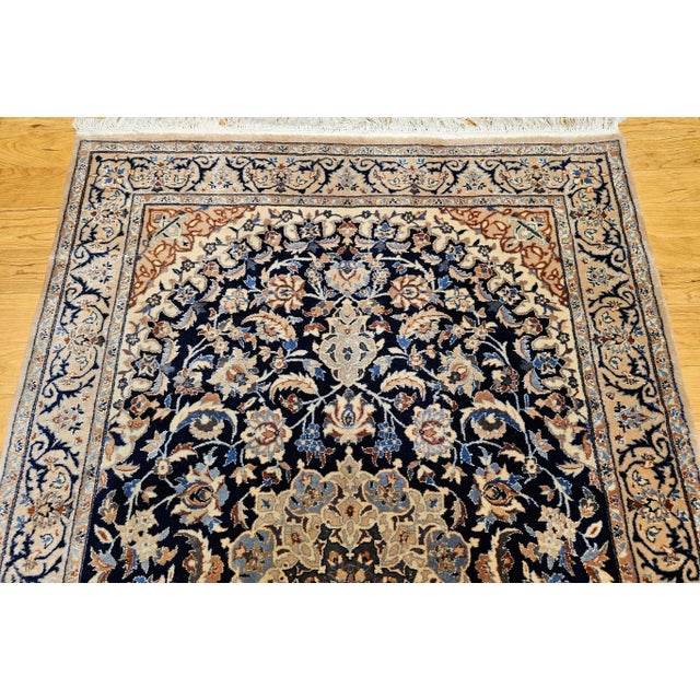 Vintage Persian Nain Area Rug,Handwoven Floral Pattern, Navy & Ivory, 4’ X 6’ For Sale - Image 9 of 12