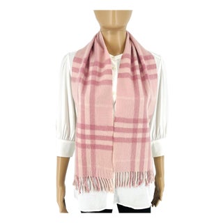Burberry Children Pink Plaid 100% Cashmere Small Scarf For Sale