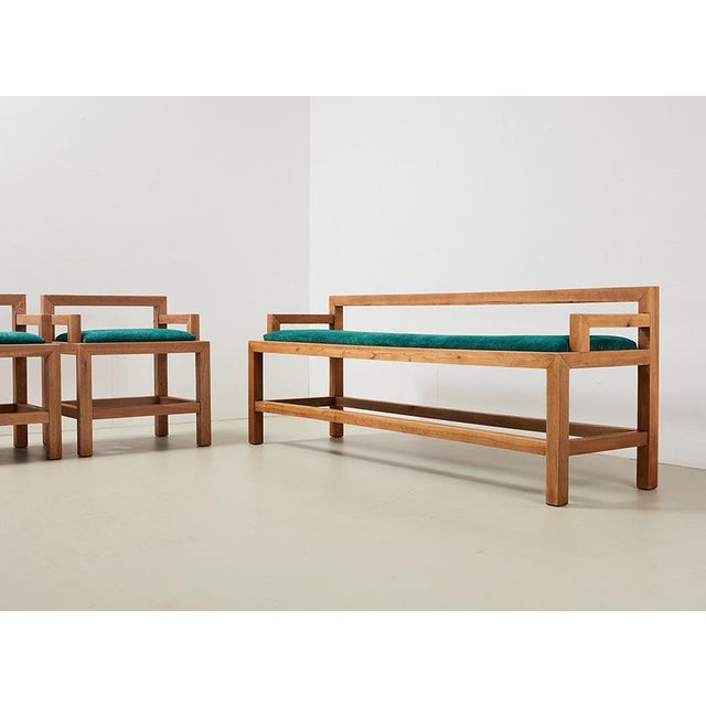1980s Architectural Dining Chairs and Bench in Oak, Netherlands, 1980s, Set of 4 For Sale - Image 5 of 11